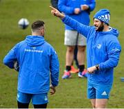 9 April 2021; Robbie Henshaw, right, and Dave Kearney during the Leinster Rugby captain's run at Sandy Park in Exeter, England. Photo by Ramsey Cardy/Sportsfile