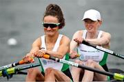 9 April 2021; Margaret Cremen, left, and Aoife Casey of Ireland compete in their heat of the Lightweight Women's Double Sculls during Day 1 of the European Rowing Championships 2021 at Varese in Italy. Photo by Roberto Bregani/Sportsfile