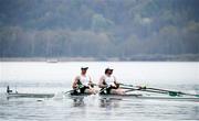 10 April 2021; Philip Doyle, left, and Ronan Byrne of Ireland compete in their A/B semi-final of the Men's Double Sculls during Day 2 of the European Rowing Championships 2021 at Varese in Italy. Photo by Roberto Bregani/Sportsfile