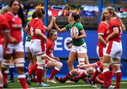 10 April 2021; Eimear Considine of Ireland celebrates after scoring a try during the Women's Six Nations Rugby Championship match between Wales and Ireland at Cardiff Arms Park in Cardiff, Wales. Photo by Ben Evans/Sportsfile
