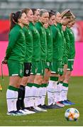 11 April 2021; Republic of Ireland players, including captain Katie McCabe, left, before the women's international friendly match between Belgium and Republic of Ireland at King Baudouin Stadium in Brussels, Belgium. Photo by David Catry/Sportsfile