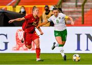 11 April 2021; Katie McCabe of Republic of Ireland in action against Laura Deloose of Belgium during the women's international friendly match between Belgium and Republic of Ireland at King Baudouin Stadium in Brussels, Belgium. Photo by David Catry/Sportsfile
