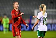 11 April 2021; Julie Biesmans of Belgium and Denise O'Sullivan of Republic of Ireland after the women's international friendly match between Belgium and Republic of Ireland at King Baudouin Stadium in Brussels, Belgium. Photo by David Catry/Sportsfile
