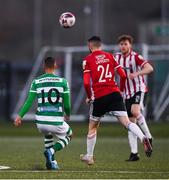 13 April 2021; Graham Burke of Shamrock Rovers shoots to score his side's second goal, from the half-way line, during the SSE Airtricity League Premier Division match between Derry City and Shamrock Rovers at the Ryan McBride Brandywell Stadium in Derry. Photo by Stephen McCarthy/Sportsfile