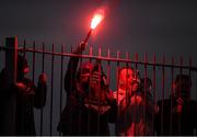 17 April 2021; Dundalk supporters light a flare during the SSE Airtricity League Premier Division match between Dundalk and St Patrick's Athletic at Oriel Park in Dundalk, Louth. Photo by Ben McShane/Sportsfile