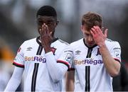 17 April 2021; Junior Ogedi-Uzokwe, left, and David McMillan of Dundalk after their side's draw in the SSE Airtricity League Premier Division match between Dundalk and St Patrick's Athletic at Oriel Park in Dundalk, Louth. Photo by Ben McShane/Sportsfile