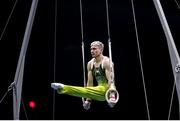 22 April 2021; Adam Steele of Ireland competes on the rings in the men’s artistic qualifying round, subdivision 3, during day two of the 2021 European Championships in Artistic Gymnastics at St. Jakobshalle in Basel, Switzerland. Photo by Thomas Schreyer/Sportsfile