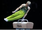 22 April 2021; Adam Steele of Ireland competes on the Pommel Horse in the men’s artistic qualifying round, subdivision 3, during day two of the 2021 European Championships in Artistic Gymnastics at St. Jakobshalle in Basel, Switzerland. Photo by Thomas Schreyer/Sportsfile
