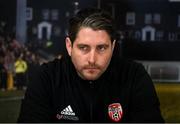 23 April 2021; Newly appointed Derry City manager Ruaidhri Higgins during a media conference at their training facility in Elagh Business Park, Derry. Photo by Stephen McCarthy/Sportsfile