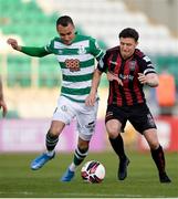 23 April 2021; Graham Burke of Shamrock Rovers in action against Keith Buckley of Bohemians during the SSE Airtricity League Premier Division match between Shamrock Rovers and Bohemians at Tallaght Stadium in Dublin. Photo by Eóin Noonan/Sportsfile