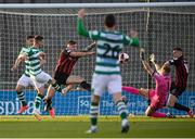23 April 2021; Dylan Watts of Shamrock Rovers shoots to score his side's first goal during the SSE Airtricity League Premier Division match between Shamrock Rovers and Bohemians at Tallaght Stadium in Dublin. Photo by Stephen McCarthy/Sportsfile