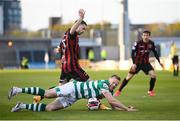 23 April 2021; Sean Hoare of Shamrock Rovers in action against Liam Burt of Bohemians during the SSE Airtricity League Premier Division match between Shamrock Rovers and Bohemians at Tallaght Stadium in Dublin. Photo by Stephen McCarthy/Sportsfile