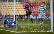 23 April 2021; Ross Tierney of Bohemians scores his side's first goal during the SSE Airtricity League Premier Division match between Shamrock Rovers and Bohemians at Tallaght Stadium in Dublin. Photo by Stephen McCarthy/Sportsfile