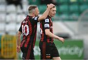 23 April 2021; Keith Ward of Bohemians congratulates team-mate Ross Tierney after he scored their side's first goal during the SSE Airtricity League Premier Division match between Shamrock Rovers and Bohemians at Tallaght Stadium in Dublin. Photo by Stephen McCarthy/Sportsfile