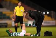 23 April 2021; Chris McCann of Shamrock Rovers receives medical attention for an injury from Shamrock Rovers physiotherapist Tony McCarthy during the SSE Airtricity League Premier Division match between Shamrock Rovers and Bohemians at Tallaght Stadium in Dublin. Photo by Eóin Noonan/Sportsfile