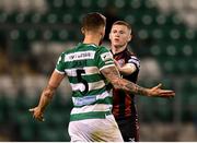 23 April 2021; Ross Tierney of Bohemians with Lee Grace of Shamrock Rovers during the SSE Airtricity League Premier Division match between Shamrock Rovers and Bohemians at Tallaght Stadium in Dublin. Photo by Eóin Noonan/Sportsfile