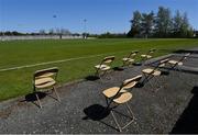 24 April 2021; A general view of socially distanced chairs awaiting the substitutes prior to the SSE Airtricity Women's National League match between Bohemians and Peamount United at Oscar Traynor Coaching & Development Centre in Dublin. Photo by Ramsey Cardy/Sportsfile