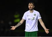 23 April 2021; Kevin Knight of Cabinteely appeals to the referee during the SSE Airtricity League First Division match between Cabinteely and Shelbourne at Stradbrook Park in Blackrock, Dublin. Photo by Sam Barnes/Sportsfile