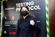 26 April 2021; Katie Taylor arrives for her COVID-19 test at her hotel in Manchester, England, prior to her lightweight title bout against Natasha Jonas. Photo by Mark Robinson / Matchroom Boxing via Sportsfile