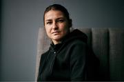 27 April 2021; Katie Taylor sits for a portrait during a media day at her hotel in Manchester, England, prior to her lightweight title bout against Natasha Jonas. Photo by Mark Robinson / Matchroom Boxing via Sportsfile