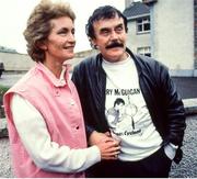 10 June 1985; Parents of World boxing featherweight champion Barry McGuigan, Katie and Pat McGuigan, wait for their son to arrive into his home town of Clones in Monaghan on his return after beating Eusebio Pedroza at Loftus Road in London to win the world featherweight title. Photo by Ray McManus/Sportsfile
