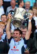 7 July 2013; Shane Durkin, Dublin, lifts the Bob O'Keeffe cup. Leinster GAA Hurling Senior Championship Final, Galway v Dublin, Croke Park, Dublin. Picture credit: Ray McManus / SPORTSFILE