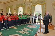 12 July 2013; President of Ireland Michael D. Higgins during a visit by the Irish and English U17 Girls and Boys Basketball Squads to Áras an Uachtaráin. Áras an Uachtaráin, Phoenix Park, Dublin. Picture credit: Matt Browne / SPORTSFILE