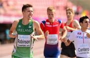 13 July 2013; Team Ireland's Paul Robinson celebrates after winning his heat of the Men's 1,500m in a time of 3:44.73 to qualify for the final. European Athletics U23 Championships, Tampere, Finland. Photo by Sportsfile