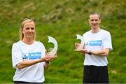 5 May 2021; 2020 KBC Virtual Dublin Marathon winners Mary Walsh of Raheny AC and Sean Hehir of Metro Saint Brigid’s AC with their awards. Entries are now open on kbcdublinmarathon.ie for the 2021 KBC Virtual Dublin Marathon and Race Series with distances of 4 Mile, 10km, 10 Mile and Half marathon available #RunYourTown. Photo by Eóin Noonan/Sportsfile