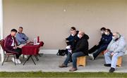 10 May 2021; Shane Walsh, far left, and Galway manager Padraic Joyce, second from left, speak to journalists during a Galway Football press conference at Loughgeorge in Galway. Photo by Sam Barnes/Sportsfile