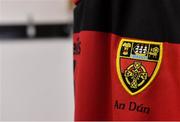 8 May 2021; A general view of the county crest on a jersey during a Down football squad portrait session at Ballymartin GAA in Down. Photo by Piaras Ó Mídheach/Sportsfile