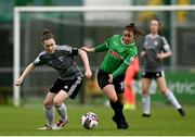 15 May 2021; Becky Cassin of Cork City  in action against Eleanor Ryan-Doyle of Peamount United during the SSE Airtricity Women's National League match between Peamount United and Cork City at PRL Park in Greenogue, Dublin. Photo by Harry Murphy/Sportsfile