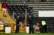 16 May 2021; Antrim manager Darren Gleeson, 2nd from left, and Kilkenny manager Brian Cody speak after the Allianz Hurling League Division 1 Group B Round 2 match between Kilkenny and Antrim at UPMC Nowlan Park in Kilkenny. Photo by Brendan Moran/Sportsfile