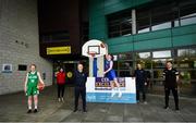 20 May 2021; LYIT player Luke Cassidy, centre, and Irish U18 international Maria Kealy, left, at the announcement of LYIT as a Basketball Ireland Centre of Excellence, along with, from left,  Helen Kennedy, LYIT Sports Centre Manager, Rory McMorrow, LYIT Student Student Services Manager, Michael Murphy, LYIT Head of Sport and Niall McDermott, Basketball Ireland North West Development Officer in Letterkenny, Donegal. Photo by David Fitzgerald/Sportsfile