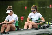 21 May 2021; Aileen Crowley, right, and Monika Dukarska of Ireland before their heat of the Women's Pair during day one of the FISA World Cup Rowing II at Lake Gottersee in Lucerne, Switzerland. Photo by Roberto Bregani/Sportsfile
