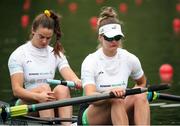 21 May 2021; Monika Dukarska, right, and Aileen Crowley of Ireland before their heat of the Women's Pair during day one of the FISA World Cup Rowing II at Lake Gottersee in Lucerne, Switzerland. Photo by Roberto Bregani/Sportsfile
