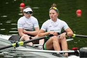21 May 2021; Tara Hanlon, right, and Claire Feerick of Ireland before their heat of the Women's Pair during day one of the FISA World Cup Rowing II at Lake Gottersee in Lucerne, Switzerland. Photo by Roberto Bregani/Sportsfile