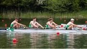 21 May 2021; Ireland rowers, from left, Jack Dorney, Alex Byrne, John Kearney and Ross Corrigan compete in their heat of the Men's Four during day one of the FISA World Cup Rowing II at Lake Gottersee in Lucerne, Switzerland. Photo by Roberto Bregani/Sportsfile