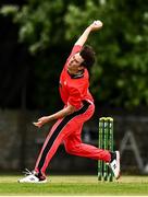 22 May 2021; Jack Carty of Munster Reds bowls during the Cricket Ireland InterProvincial Cup 2021 match between Munster Reds and Leinster Lightning at Pembroke Cricket Club in Dublin. Photo by Harry Murphy/Sportsfile