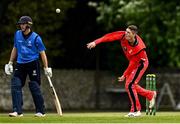 22 May 2021; Gareth Delany of Munster Reds bowls during the Cricket Ireland InterProvincial Cup 2021 match between Munster Reds and Leinster Lightning at Pembroke Cricket Club in Dublin. Photo by Harry Murphy/Sportsfile