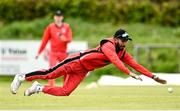 22 May 2021; Amish Sidhu of Munster Reds fields during the Cricket Ireland InterProvincial Cup 2021 match between Munster Reds and Leinster Lightning at Pembroke Cricket Club in Dublin. Photo by Harry Murphy/Sportsfile
