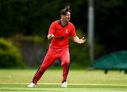 22 May 2021; Fionn Hand of Munster Reds protests to the umpire during the Cricket Ireland InterProvincial Cup 2021 match between Munster Reds and Leinster Lightning at Pembroke Cricket Club in Dublin. Photo by Harry Murphy/Sportsfile