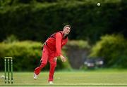 22 May 2021; Gareth Delany of Munster Reds bowls during the Cricket Ireland InterProvincial Cup 2021 match between Munster Reds and Leinster Lightning at Pembroke Cricket Club in Dublin. Photo by Harry Murphy/Sportsfile