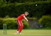 22 May 2021; Joshya Manley of Munster Reds bowls during the Cricket Ireland InterProvincial Cup 2021 match between Munster Reds and Leinster Lightning at Pembroke Cricket Club in Dublin. Photo by Harry Murphy/Sportsfile