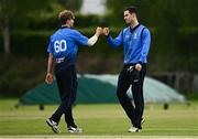 22 May 2021; Barry McCarthy, left, and George Dockrell of Leinster Lighting after their side's victory in the Cricket Ireland InterProvincial Cup 2021 match between Munster Reds and Leinster Lightning at Pembroke Cricket Club in Dublin. Photo by Harry Murphy/Sportsfile