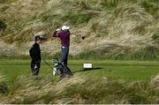 27 May 2021; Tom McKibbin of Northern Ireland hits his tee shot on the 12th hole during day one of the Irish Challenge Golf at Portmarnock Golf Links in Dublin. Photo by Ramsey Cardy/Sportsfile