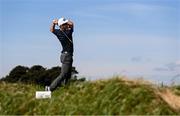 27 May 2021; Scott Fernandez of Spain hits his tee shot on the 14th hole during day one of the Irish Challenge Golf at Portmarnock Golf Links in Dublin. Photo by Ramsey Cardy/Sportsfile