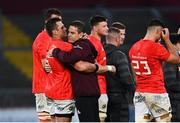 28 May 2021; Munster head coach Johann van Graan hugs CJ Stander of Munster after Stander played his last game for Munster at Thomond Park at the Guinness PRO14 Rainbow Cup match between Munster and Cardiff Blues at Thomond Park in Limerick. Photo by Piaras Ó Mídheach/Sportsfile