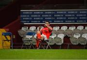 28 May 2021; CJ Stander on the phone pitchside after playing his last game for Munster at Thomond Park at the Guinness PRO14 Rainbow Cup match between Munster and Cardiff Blues at Thomond Park in Limerick. Photo by Piaras Ó Mídheach/Sportsfile