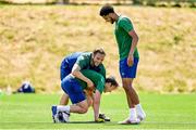 29 May 2021; Harry Arter and Andrew Omobamidele, right, with coach Stephen Rice during a Republic of Ireland training session at PGA Catalunya Resort in Girona, Spain. Photo by Pedro Salado/Sportsfile